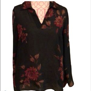 Lane Bryant Fall Winter Floral V Neck Sheer Blouse EUC